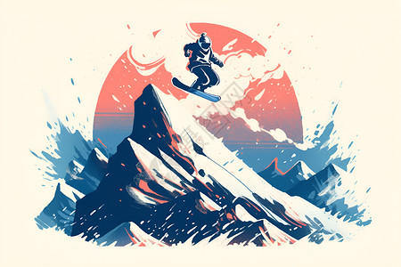 滑雪者越过雪山插画