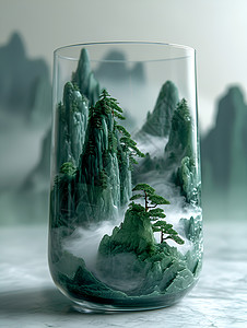 杯子上的山水背景图片