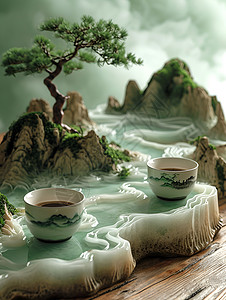 苏峰山苏韵缭绕的杯子设计图片