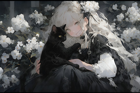 黑猫与女子背景图片