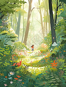 森林里的少女插图背景图片