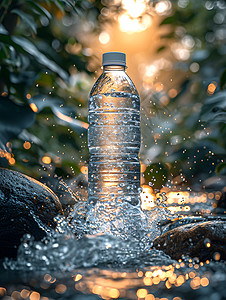 森林的一瓶水高清图片