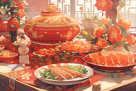 丰盛的中式美食背景图片