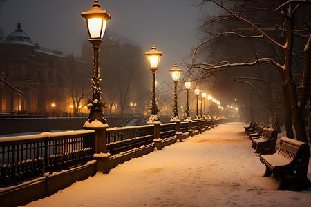 冬季白雪覆盖的城市街道背景图片