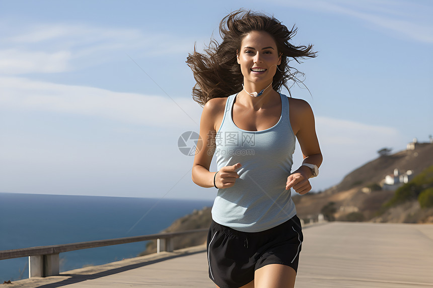 跑步健身锻炼的外国女子图片