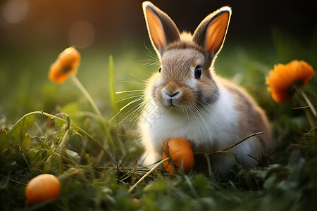 草地上的小兔子背景图片
