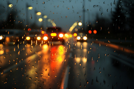 夜幕雨中模糊的汽车视线高清图片