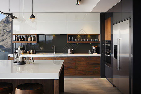 现代豪华的家居厨房背景图片