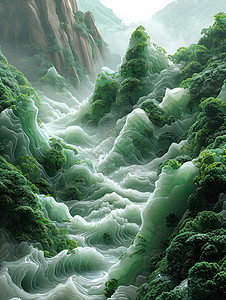 青翠山峰的艺术插图背景图片
