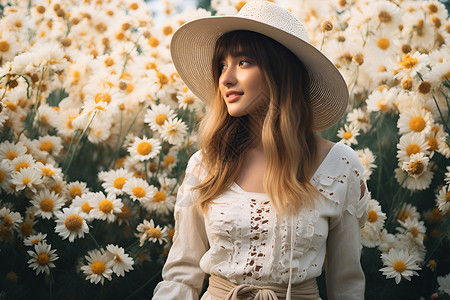 花海中的美丽女子背景图片