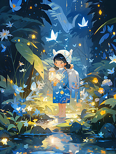 仙境森林中的童话少女背景图片