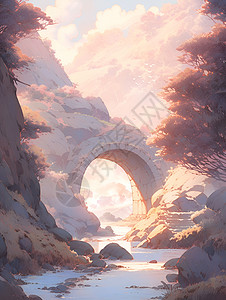 神奇山河隧道中的细致绘画背景图片