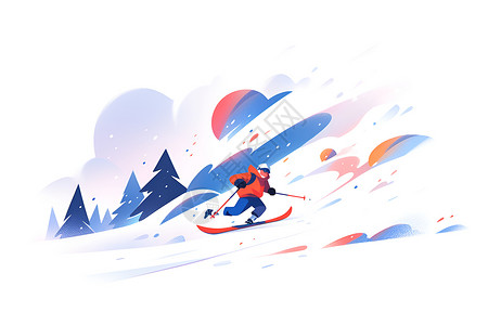 速度滑雪山坡中滑雪的运动员插画