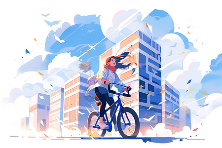 城市骑行骑车穿梭都市的插图插画