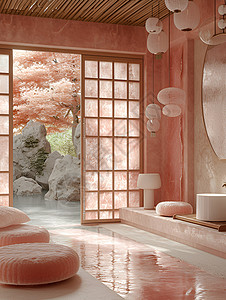 古风粉色桃花枝中式古风的室内装修设计图片
