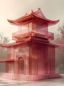 中式古典建筑粉色的古典建筑设计图片