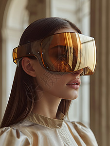 佩戴虚拟现实技术VR眼镜的女子背景图片