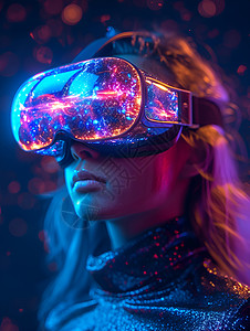 女人时尚高科技的虚拟现实眼镜设计图片
