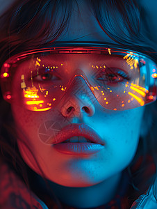 体验高科技VR智能眼镜的女子背景图片