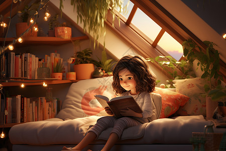 阅读书本的小女孩背景图片