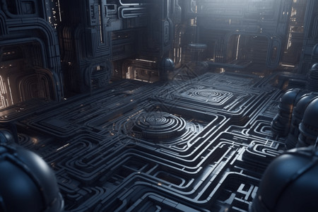 3D科幻机械美学迷宫背景图片