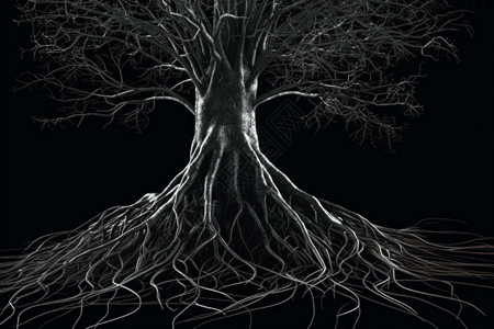 植物插图抽象植物的树根设计图片