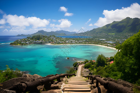 梦幻木桥梦幻海岛风景背景