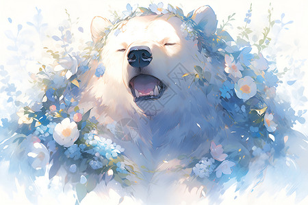 戴着花环的北极熊背景图片