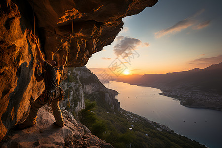 悬崖上的攀岩者背景图片