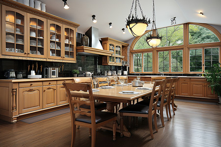木质家具的厨房背景图片
