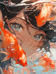 金鱼和男孩背景图片