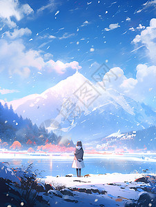 冬季的雪山和风景背景图片