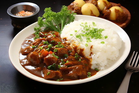 日式猪扒饭美食日式咖喱猪肉饭背景