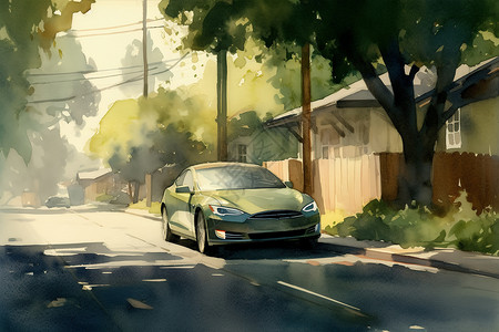 郊区社区的电动汽车背景图片
