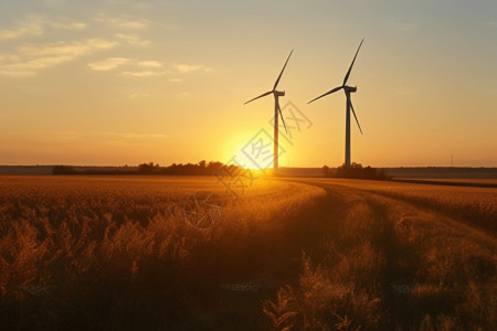 日落时的风力涡轮机背景图片