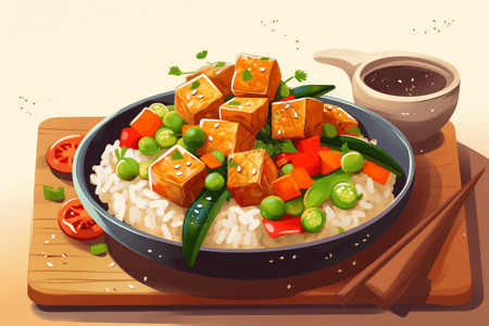 香喷喷白米饭一顿美味的饭插画