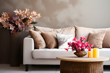 客厅内的沙发和花卉背景图片