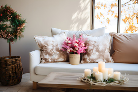 客厅内的沙发和花束背景图片