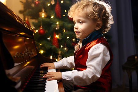 正在弹钢琴的男孩背景图片
