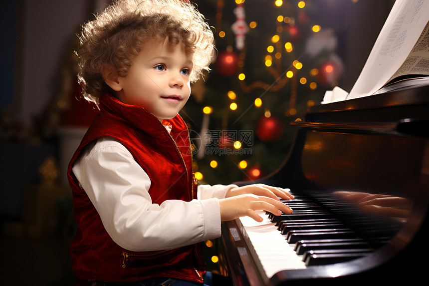 弹奏钢琴的孩子图片