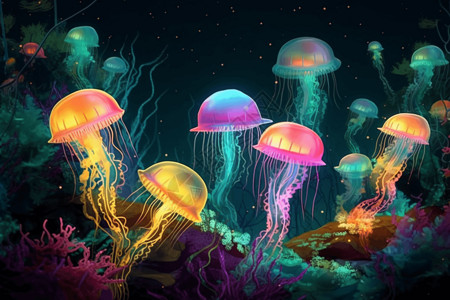 彩色水母花园背景图片