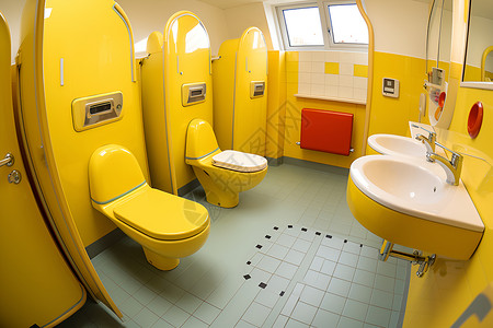 幼儿园卫生间学校里的黄色卫生间背景