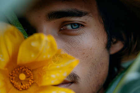 鲜花掩面的男人背景图片