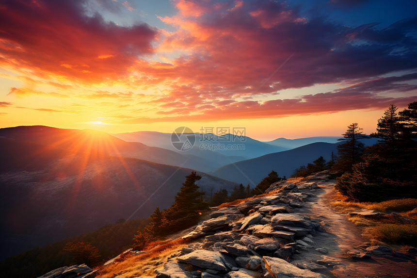 夕阳下的岩石山谷图片