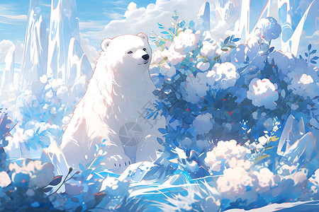 雪山下的白熊背景图片