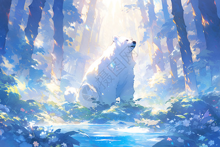 冰雪森林里的白熊背景图片