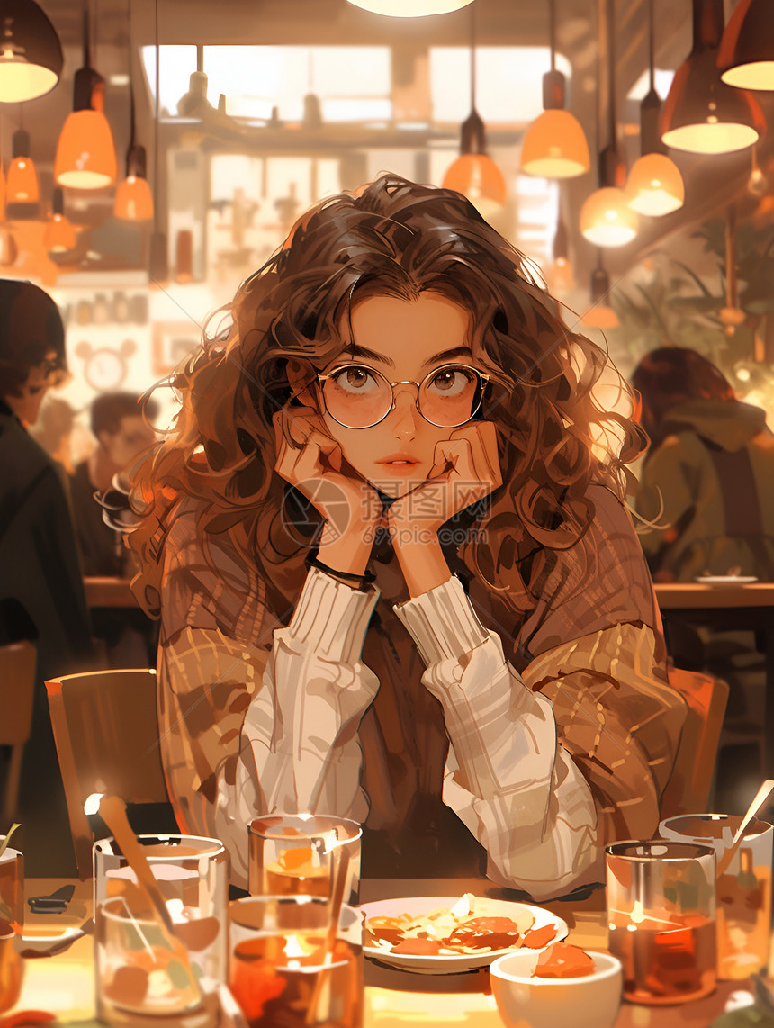 女孩在咖啡馆图片