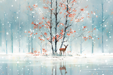 鹿与冰雪背景图片