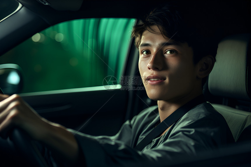 青年男子驾驶汽车图片