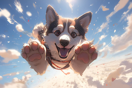空中飞翔的萌犬背景图片